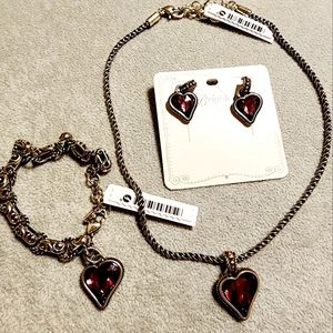 Brighton BIBI HEART Jewelry Set. Reversible Necklace, Bracelet, and Earrings NWT